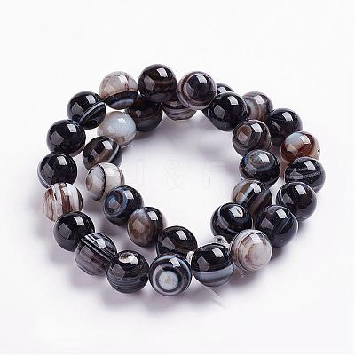 Natural Black Striped Agate/Banded Agate Beads Strands G-J359-01-6mm-1