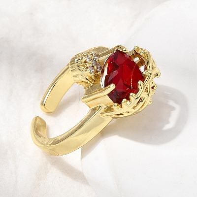 Brass Micro Pave Cubic Zirconia Open Cuff Rings RJEW-P178-02B-G-1