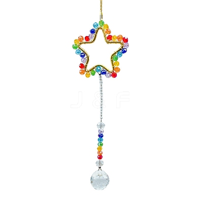 Wire Wrapped Glass Beads & Metal Hanging Ornaments PW-WG5179E-02-1
