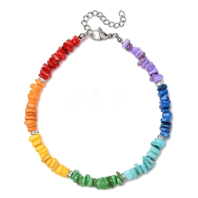 Dyed Natural Freshwater Shell Nuggets Beaded Chakra Anklets AJEW-AN00745-1