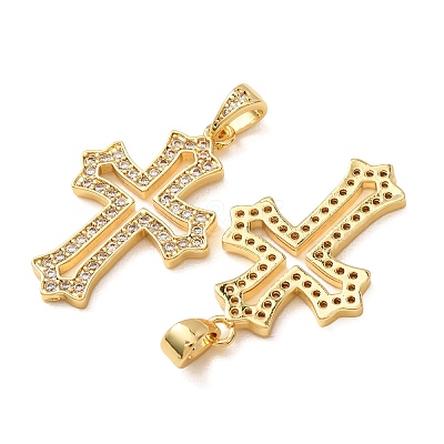 Brass Micro Pave Clear Cubic Zirconia Pendants CU-CBA1321-01G-1