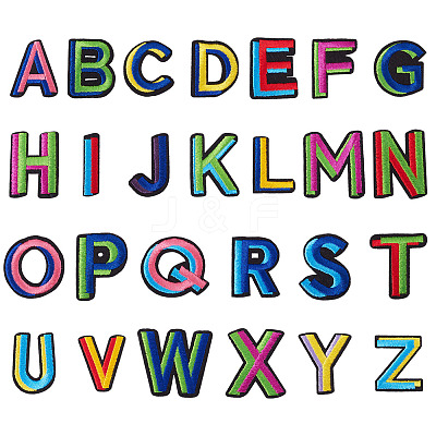 26Pcs Letter A~Z Two Tone Computerized Embroidery Cloth Iron on/Sew on Patches PATC-TA0001-47-1