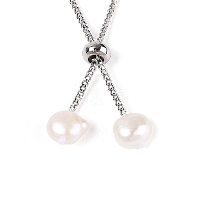 Adjustable Natural Pearl with Brass Chain Slider Bracelets for Women Girl BJEW-T022-16A-1