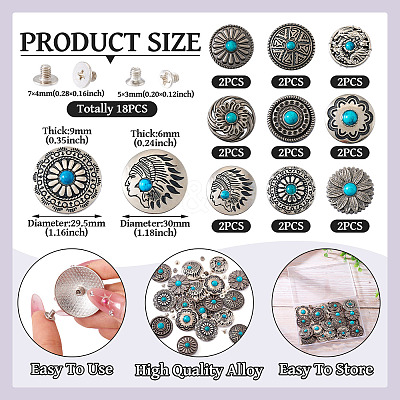 18 Sets 9 Styles Alloy Decorative Rivets BUTT-TA0001-20-1