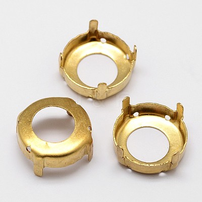 Flat Round Brass Sew on Prong Settings KK-N0084-A13-16mmG-1