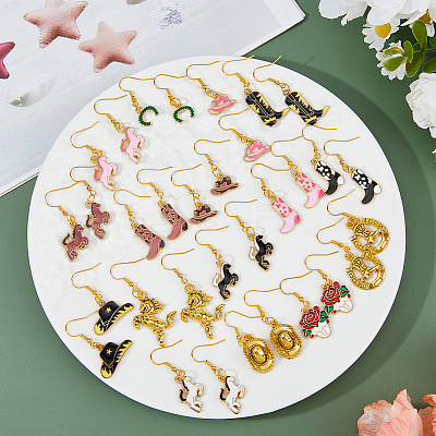 16 Pairs 16 Styles Alloy Enamel with Iron Dangle Earrings EJEW-HS00013-1