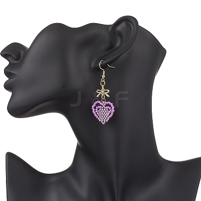 Handmade Glass Seed Beads Heart Dangle Earrings EJEW-MZ00577-01-1