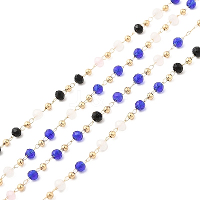 Faceted Rondelle Glass & Round 304 Stainless Steel Beaded Chains CHS-G026-01KCG-02-1
