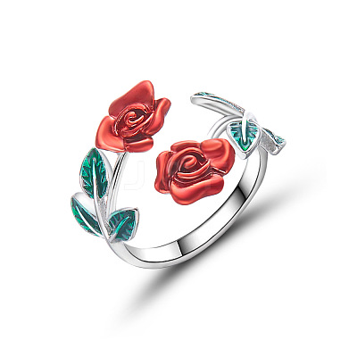 Rose Alloy Enamel Cuff Rings for Women FS-WGBA561-05-1