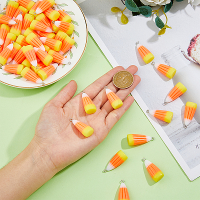 50Pcs Candy Corn Halloween Acrylic Pendants SACR-DC0001-11-1