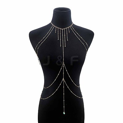 Alloy Full Crystal Rhinestone Layered Sexy Neck Waist Body Chains with Teardrop Tassel WGDF1B2-01-1