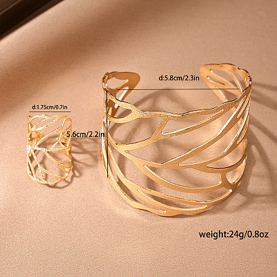Hollow Out Leaf Alloy Cuff Bangles & Cuff Rings Sets FS-WG00ED8-01-1