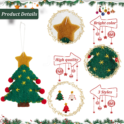 6Pcs 3 Colors Christmas Tree with Star Felt Fabric Pendant Decoration HJEW-CP0001-10-1