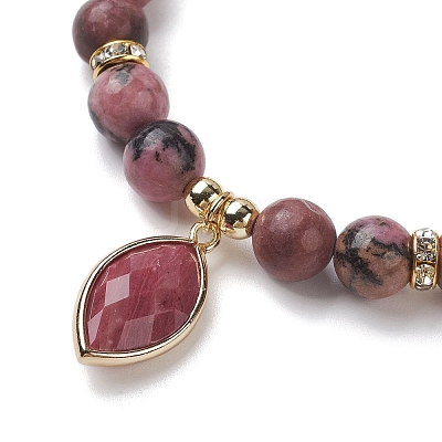Natural Rhodonite Stretch Bracelets BJEW-JB10092-05-1