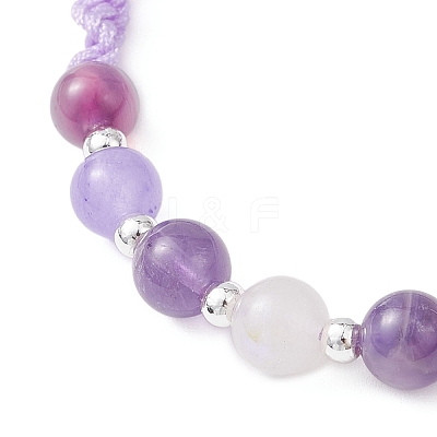 Natural White Moonstone & Malaysia Jade & Striped Agate & Amethyst Round Beads Braided Bead Bracelets for Women BJEW-JB12917-02-1