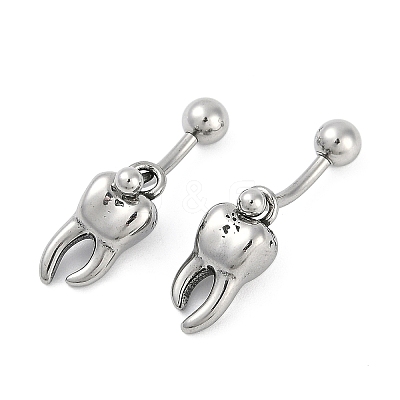 Tooth 316 Surgical Stainless Steel Dangle Belly Button Rings EJEW-G416-13AS-1