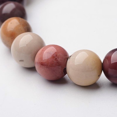Natural Mookaite Round Beaded Stretch Bracelets BJEW-F203-07-1