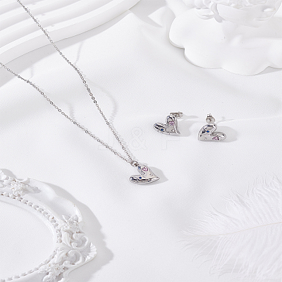 Stainless Steel Pave Colorful Cubic Zirconia Heart Necklaces & Stud Earrings Sets for Women SJEW-LP0001-42P-1