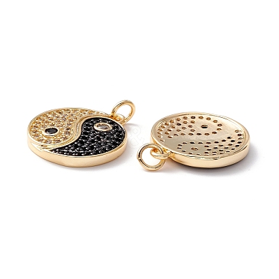 Rack Plating Brass Micro Pave Clear & Black Cubic Zirconia Pendants KK-B050-01G-1