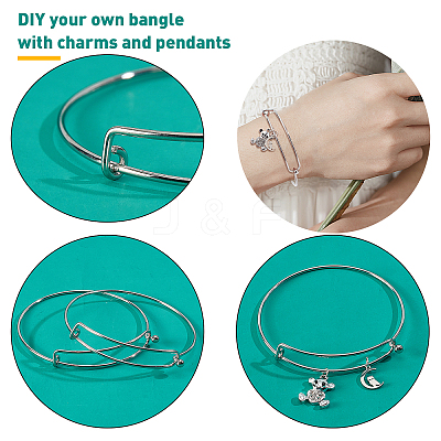 10Pcs 304 Stainless Steel Expandable Bangle for Girl Women BJEW-DC0001-03-1