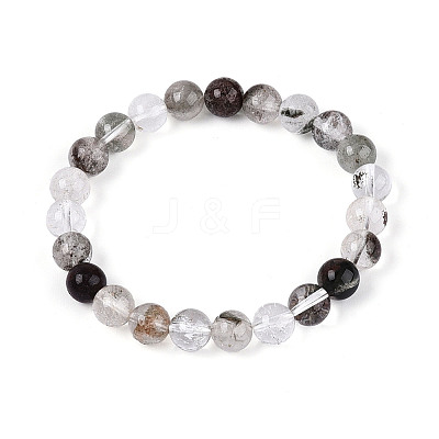 Natural Green Lodolite Quartz Round Beaded Stretch Bracelets for Men Women G-N349-10C-1