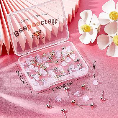 40Pcs 2 Style Brass Ball Stud Earring Post KK-BBC0003-73-1