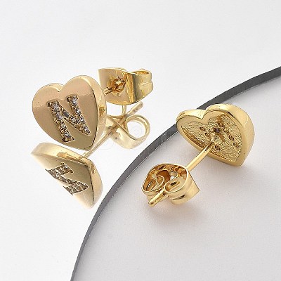 Rack Plating Brass Micro Pave Clear Cubic Zirconia Stud Earrings EJEW-K299-01G-N-1