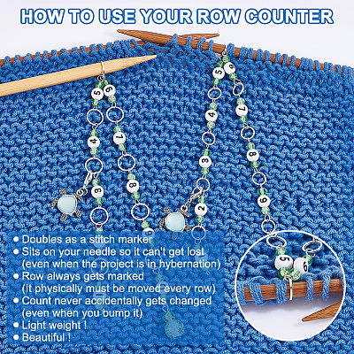 Spray Painted Crackle Glass & Acrylic link Knitting Row Counter Chains HJEW-AB00391-1
