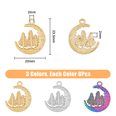 24Pcs 3 Colors 304 Stainless Steel Pendants STAS-DC0013-13-1