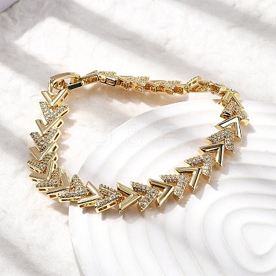 V Shape Brass Micro Pave Clear Cubic Zirconia Link Chain Bracelets BJEW-C130-04G-1