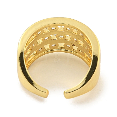 Rack Plating Three Row Brass Micro Pave Cubic Zirconia Open Cuff Ring RJEW-C082-03G-1