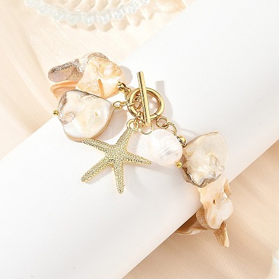 Ocean Alloy Starfish Charm OT Bracelets BJEW-JB14278-1