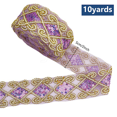 10 Yards Polyester Lace Ribbon with Paillette OCOR-WH0090-050B-1