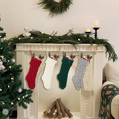 4Pcs 4 Colors Knitted Acrylic Fiber Hanging Stocking Bags AJEW-SP0004-04-1