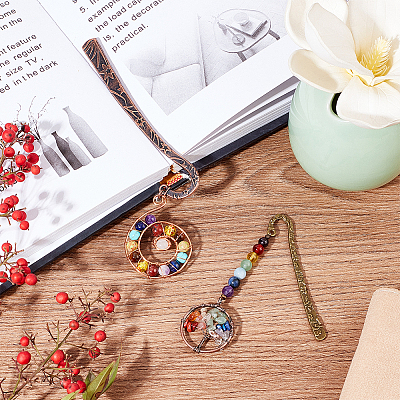 AHADEMAKER 2Pcs 2 Style Tibetan Style Carved Alloy Pendant Bookmarks AJEW-GA0004-83-1