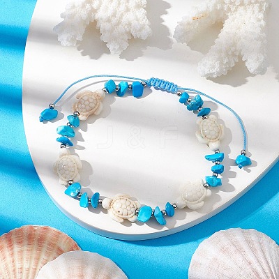 Synthetic Turquoise Beads with Natural Magnesite Anklet for Women AJEW-AN00576-02-1
