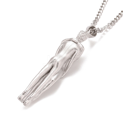 Brass Human Hug Pendant Necklace with 201 Stainless Steel Curb Chains for Women LS-NJEW-I114-01P-1