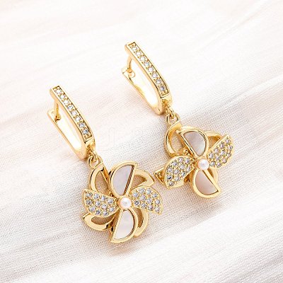 Windmill Brass Micro Pave Clear Cubic Zirconia Hoop Earrings KK-D363-16G-1