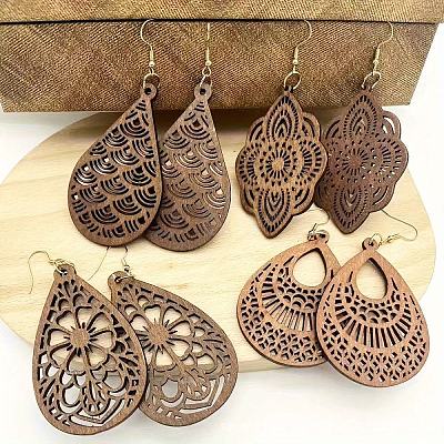 4 Pairs Wood Dangle Earrings FS-WGCC0C4-01-1