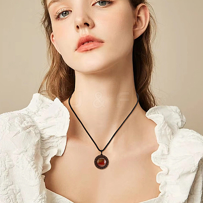 4Pcs 4 Styles Natural & Synthetic Mixed Stone & Wood Flower Pendant Necklaces Set with Adjustable Nylon Cords NJEW-FI0001-42-1