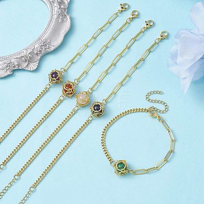 Natural Gemstone Round Link Bracelet BJEW-JB10032-01-1
