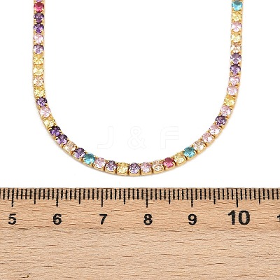 925 Sterling Silver Pave Colorful Cubic Zirconia Tennis Necklaces for Women NJEW-C096-01A-G01-1