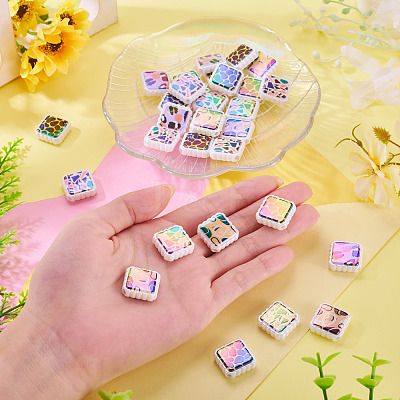 30Pcs Rainbow Iridescent Printed Opaque Acrylic Beads OACR-TA0001-73A-1