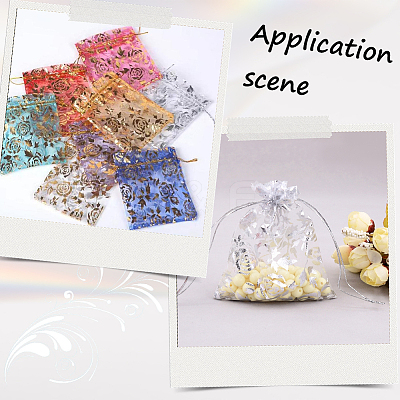 100Pcs Rose Printed Organza Bags OP-SP0001-06C-1