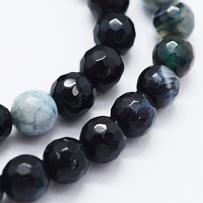 Faceted Natural Agate Beads Strands G-F561-6mm-D10-1