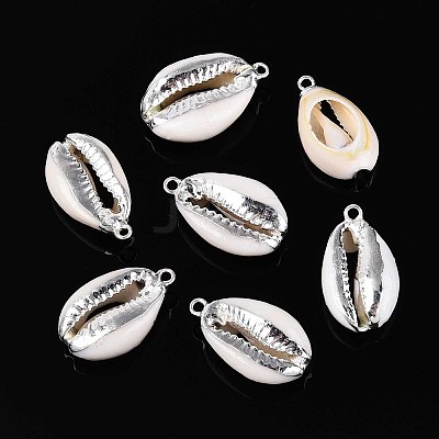 Electroplated Natural Cowrie Shell Pendants X-SSHEL-T017-36-1