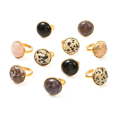 Half Round Mixed Gemstone Ring for Girl Women RJEW-JR00396-1