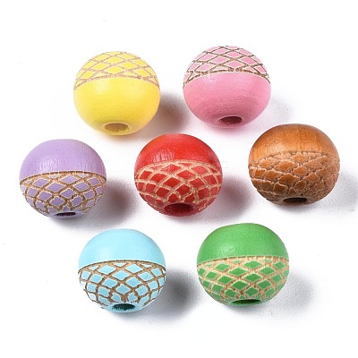 Painted Natural Wood Beads WOOD-S057-072-1