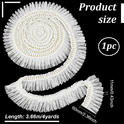4 Yards Polyester Pleated Lace Trim OCOR-WH0085-42A-1
