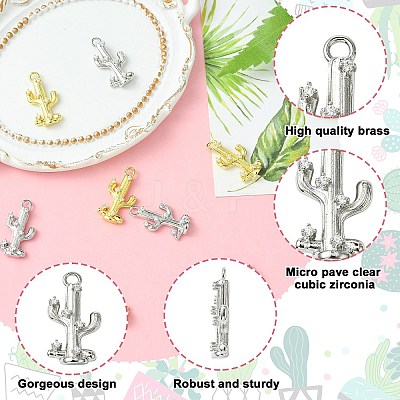 8Pcs 2 Colors Brass Micro Pave Cubic Zirconia Pendants KK-CJ0003-13-1